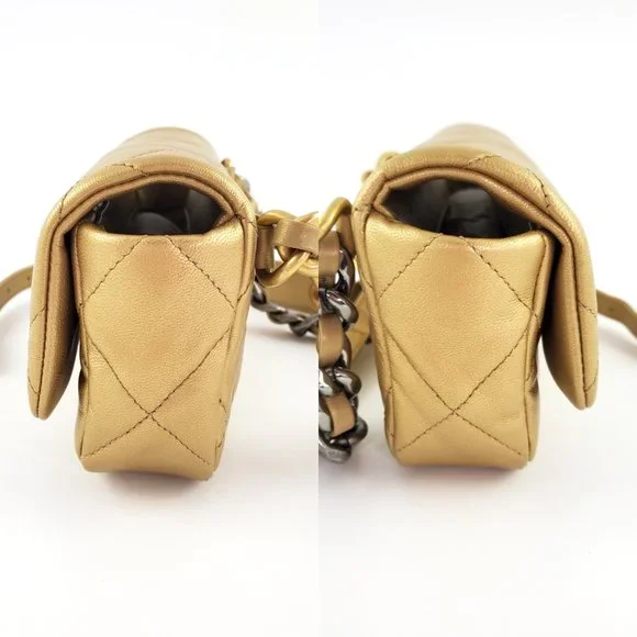 Sold on our website CHANEL 19 2020 Metallic Gold Goatskin Quilted Waist Belt Bag - Picture 9 of 13
